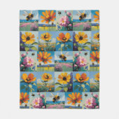 Spring Bijen en Wildflowers Patchwork Fleece Deken (Voorkant)