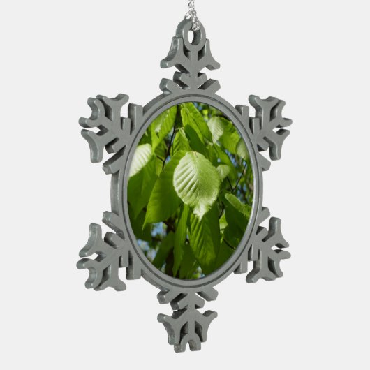 Spring Birch Leaves Green Tree Tin Sneeuwvlok Ornament (Links)