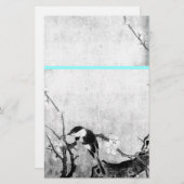 SPRING BIRD EN FLOWER TREE Black White Blue Briefpapier (Voorkant / Achterkant)