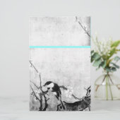 SPRING BIRD EN FLOWER TREE Black White Blue Briefpapier (Staand voorkant)