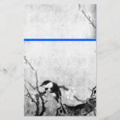 SPRING BIRD EN FLOWER TREE Black White Blue Briefpapier (Voorkant)