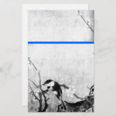 SPRING BIRD EN FLOWER TREE Black White Blue Briefpapier (Voorkant / Achterkant)