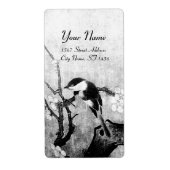 SPRING BIRD EN FLOWER TREE Black White Grey Etiket (Voorkant)