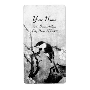 SPRING BIRD EN FLOWER TREE Black White Grey Etiket