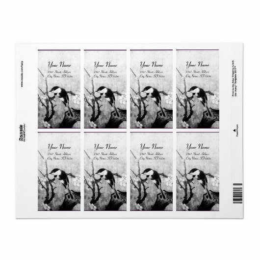 SPRING BIRD EN FLOWER TREE Black White Grey Etiket (Full Sheet)