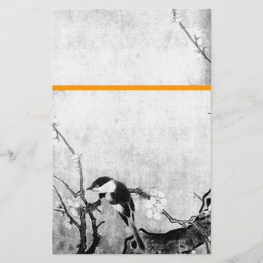 SPRING BIRD EN FLOWER TREE Black White Sinaasappel Briefpapier (Voorkant)