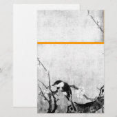 SPRING BIRD EN FLOWER TREE Black White Sinaasappel Briefpapier (Voorkant / Achterkant)