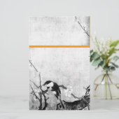 SPRING BIRD EN FLOWER TREE Black White Sinaasappel Briefpapier (Staand voorkant)