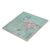 Spring Bird Floral Cherryblossom Weather Blue Tegeltje (Zijkant)