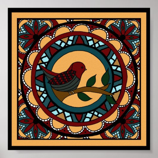 Spring Bird Mandala-print Poster (Voorkant)