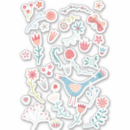 Spring Bird met Flowers Sticker