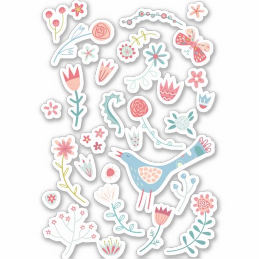 Spring Bird met Flowers Sticker (Voorkant)