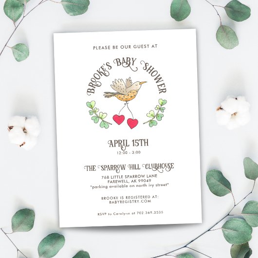 Spring Bird met harten Schattige Baby shower Kaart