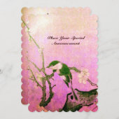 SPRING BIRD MONOGRAM Roze Fuchsia White Brown Kaart (Voorkant / Achterkant)