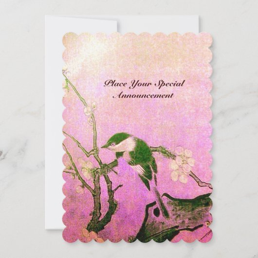 SPRING BIRD MONOGRAM Roze Fuchsia White Brown Kaart (Voorkant)
