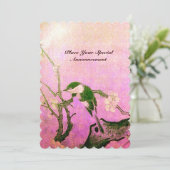 SPRING BIRD MONOGRAM Roze Fuchsia White Brown Kaart (Staand voorkant)