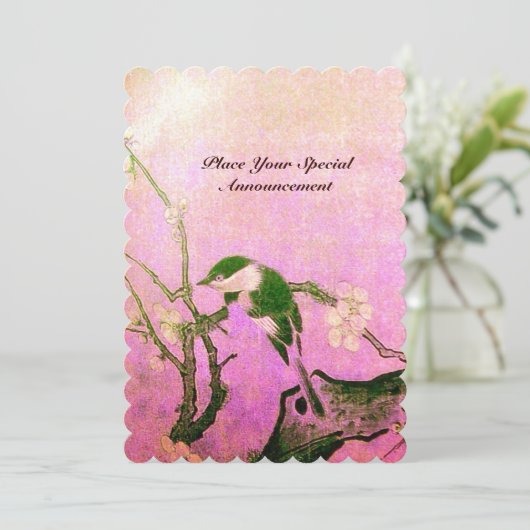 SPRING BIRD MONOGRAM Roze Fuchsia White Brown Kaart (Staand voorkant)