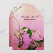 SPRING BIRD MONOGRAM Roze Fuchsia White Brown Kaart (Voorkant / Achterkant)