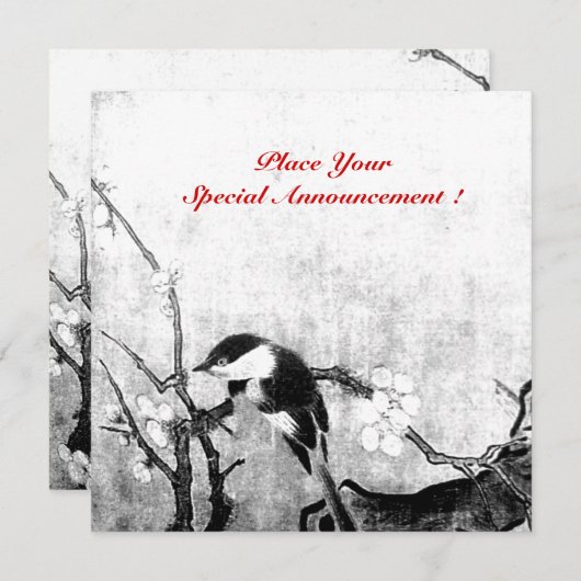 SPRING BIRD MONOGRAM zwart wit grijs Aankondiging (Voorkant / Achterkant)