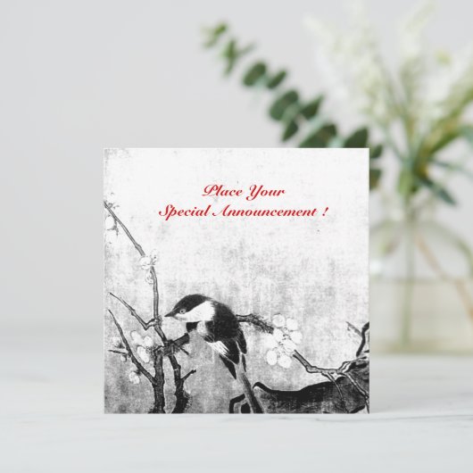 SPRING BIRD MONOGRAM zwart wit grijs Aankondiging (Staand voorkant)