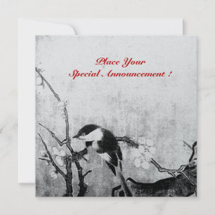 SPRING BIRD MONOGRAM zwart wit grijs Aankondiging