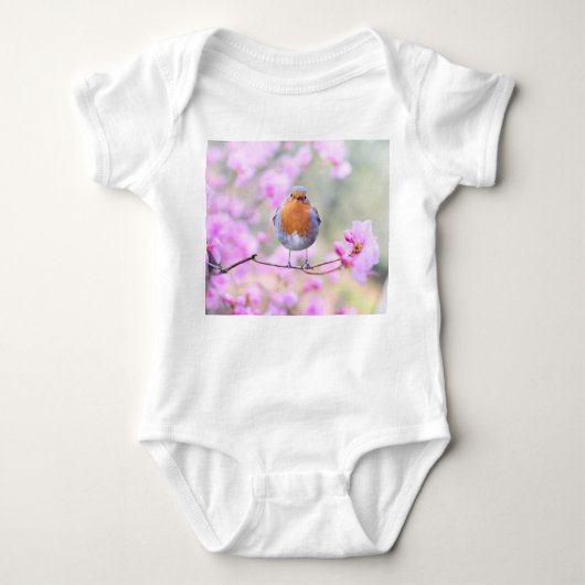 Spring Bird Robin Bird Baby Bodysuit (Voorkant)