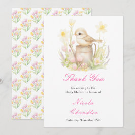 Spring Bird Watering Can Baby shower Bedankkaart