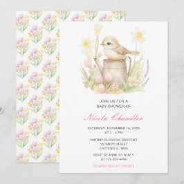 Spring Bird Watering Can Baby shower Kaart