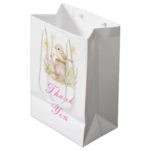Spring Bird Watering Can Baby shower Medium Cadeauzakje (Voorkant Gekanteld)