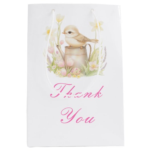 Spring Bird Watering Can Baby shower Medium Cadeauzakje (Voorkant)
