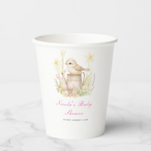 Spring Bird Watering Can Baby shower Papieren Bekers (Voorkant)