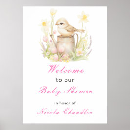 Spring Bird Watering Can Baby shower Poster
