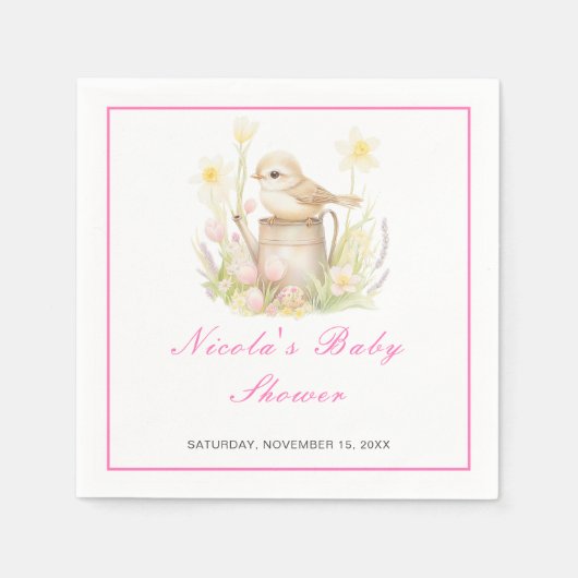 Spring Bird Watering Can Baby shower Servet (Voorkant)