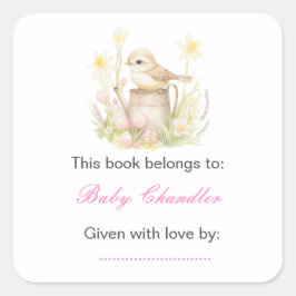 Spring Bird Watering Can Baby shower Vierkante Sticker