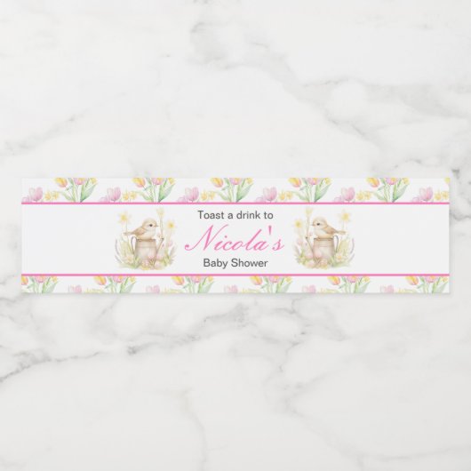 Spring Bird Watering Can Baby shower Waterfles Etiket (Enkel label)