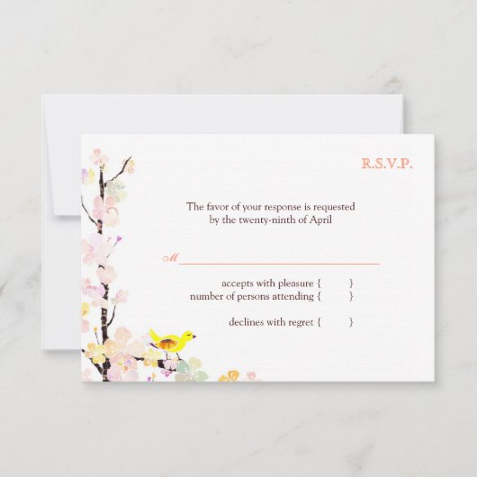 Spring Bird White Floral Wedding RSVP (Voorkant)