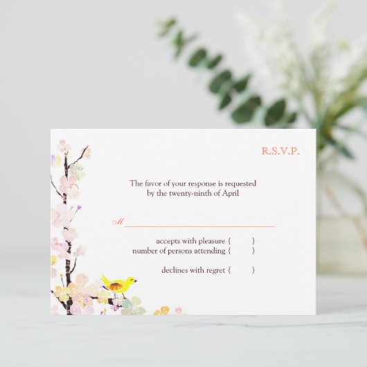 Spring Bird White Floral Wedding RSVP (Staand voorkant)