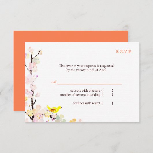 Spring Bird White Floral Wedding RSVP (Voorkant / Achterkant)
