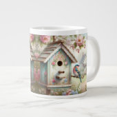Spring Birdhouse With Pastel Flowers And Bird Grote Koffiekop (Voorkant rechts)