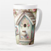 Spring Birdhouse With Pastel Flowers And Bird Latte Mok (Rechterhoek)