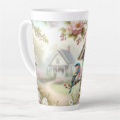 Spring Birdhouse With Pastel Flowers And Bird Latte Mok (Linkerhoek)