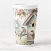 Spring Birdhouse With Pastel Flowers And Bird Latte Mok (Voorkant)