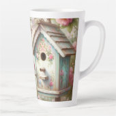 Spring Birdhouse With Pastel Flowers And Bird Latte Mok (Rechts)