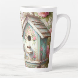 Spring Birdhouse With Pastel Flowers And Bird Latte Mok