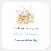 Spring Birds Baby shower Bookplate Vierkante Sticker (Voorkant)