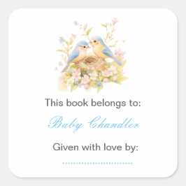 Spring Birds Baby shower Bookplate Vierkante Sticker