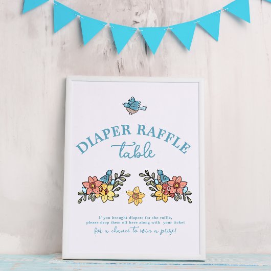 Spring Birds Baby shower Luier Raffle Tafelteken Poster