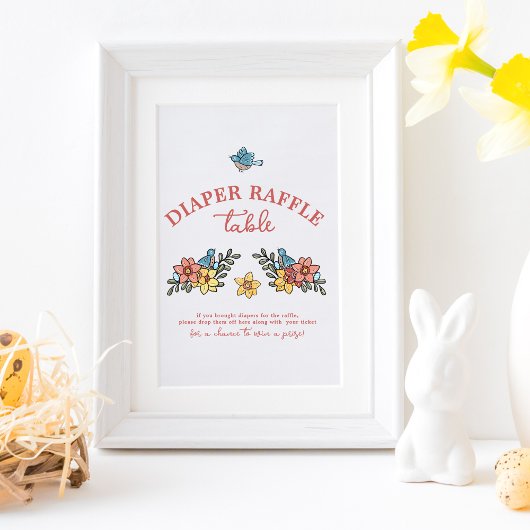 Spring Birds Baby shower Luier Raffle Tafelteken Poster