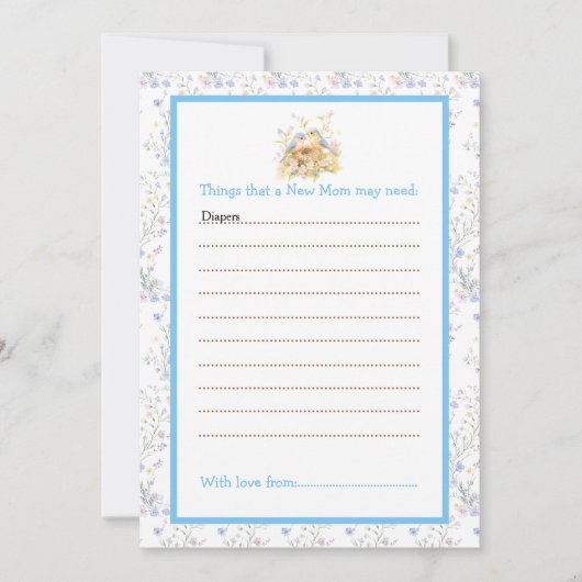 Spring Birds Baby ShowerAdvieslijst Kaart (Voorkant)