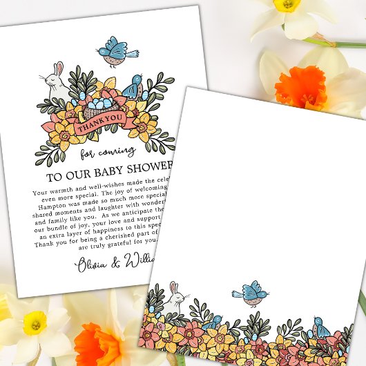 Spring Birds Dank u Baby shower Kaart